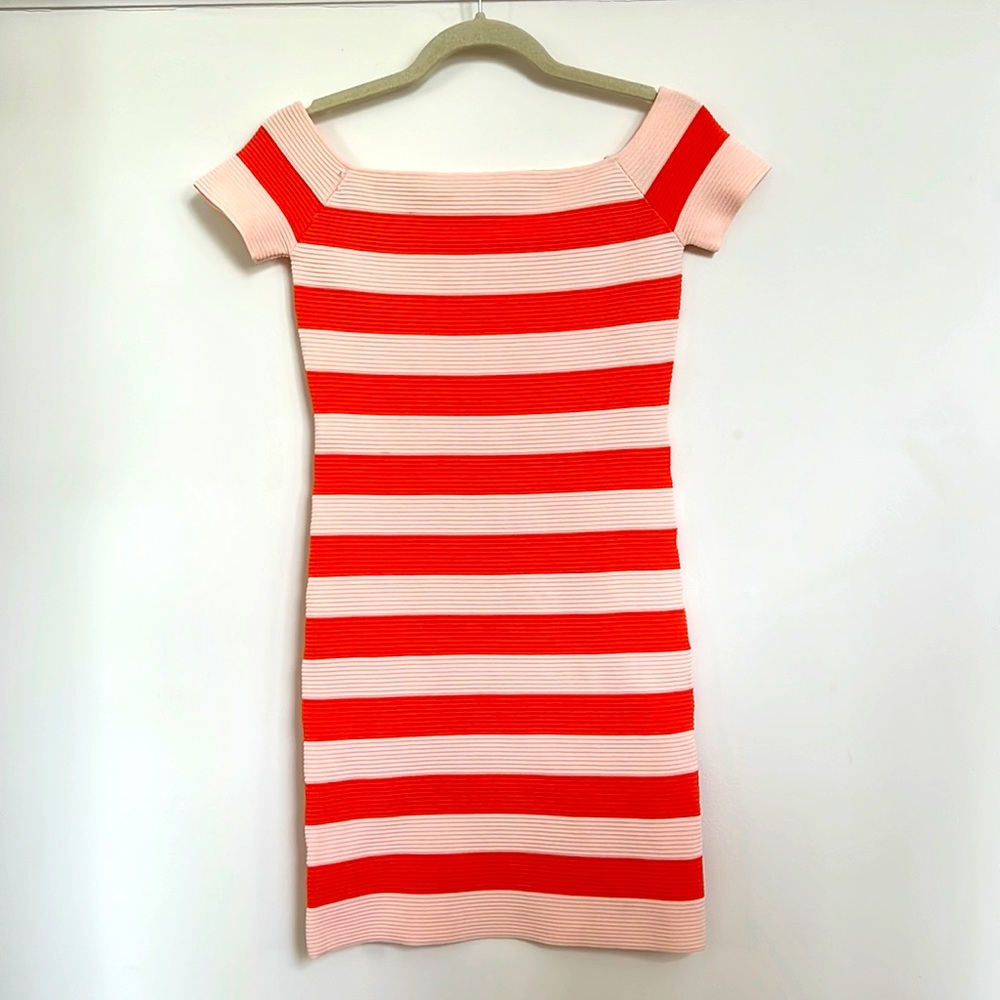 Retro candystripe off-the-shoulder summer cocktail dress